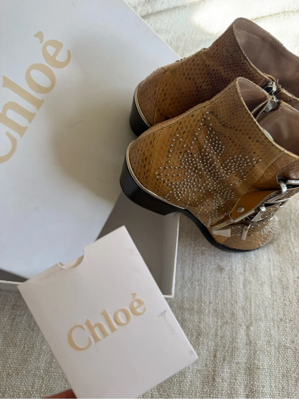 Chloé Susanna in Python  Leather Studded Ankle Boots Sz 7 ⭐️